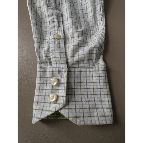 Jack Stone by Thomas Dean Dress Shirt Men's Size XL Green Plaid Patterned Cuff - Picture 14 of 16